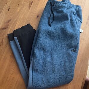 adidas Colorblock Blue and Black Sherpa Fleece Joggers